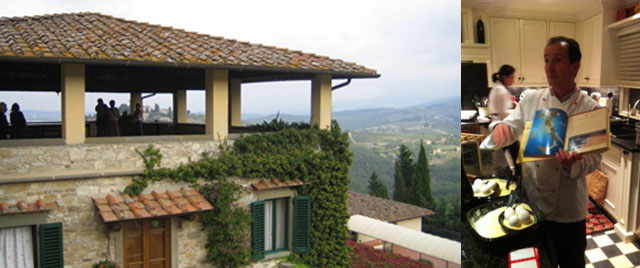 italian villa and chef with cookbook